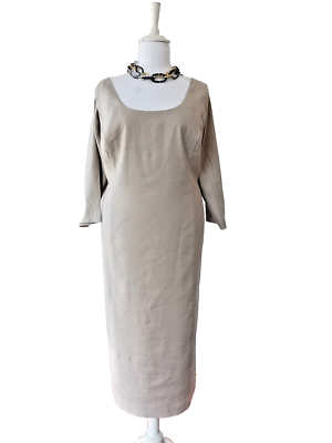 MARINA RINALDI Beige LINEN Dress PLUS size 27-Usa 18W_It56_De48_Uk22_Fr52