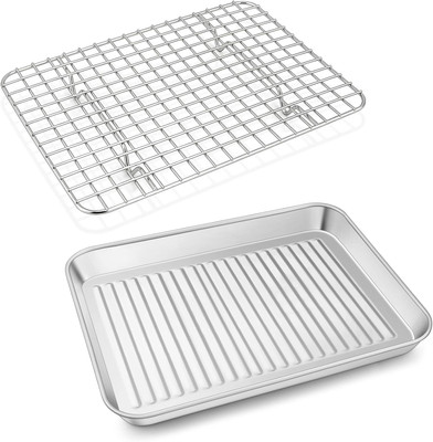 Stainless Steel Toaster Oven Pan with Rack, 10.5 Inch Oven Safe Tray