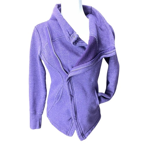 Zella Purple Snowdrift Asymmetrical Healthered Thick Full Zip Sweater Jacket XS - Picture 5 of 11