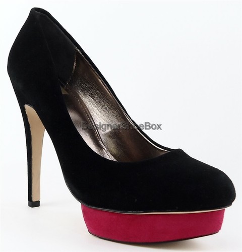 DOLCE VITA BOSTON Black Suede Designer High Heel Pink Platform Pumps 8 - Picture 2 of 4