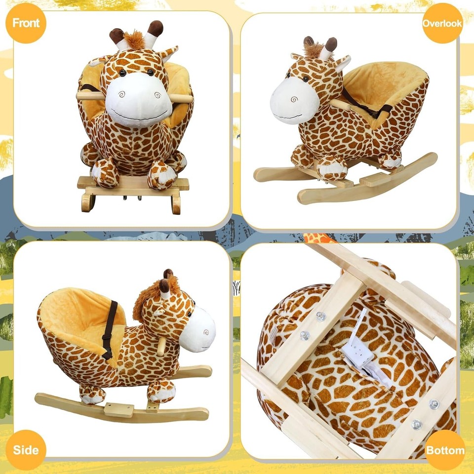 Kids Plush Rocking Horse Giraffe Ride-On Chair Toy Baby Rocker W ...