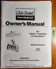 Cub Cadet 40" Snow Thrower Attachment 350 Owner's Operator's Manual with Parts