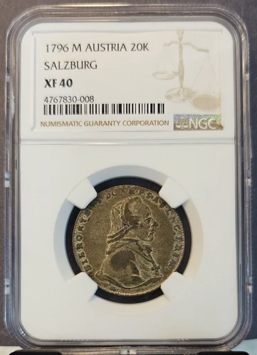 1796 M AUSTRIA SILVER 20 KREUZER 20K SALZBURG NGC XF 40 HIGH GRADE BEAUTY