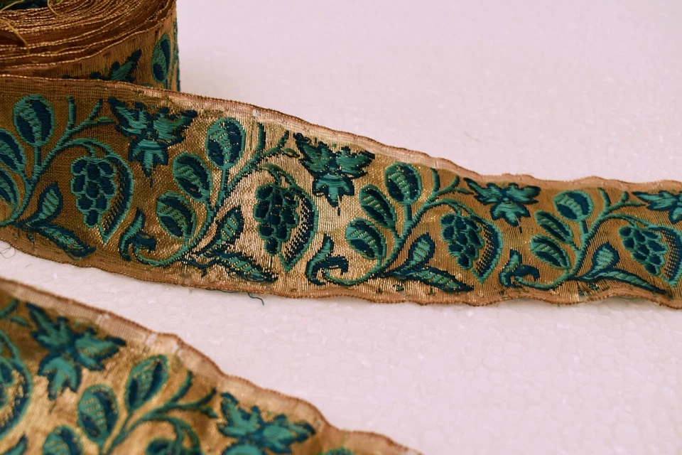 Antik Parsi Gara Sari Bestickt Seide Border Rand Blumen Vine Design Spitze Bor - Bild 3 von 4