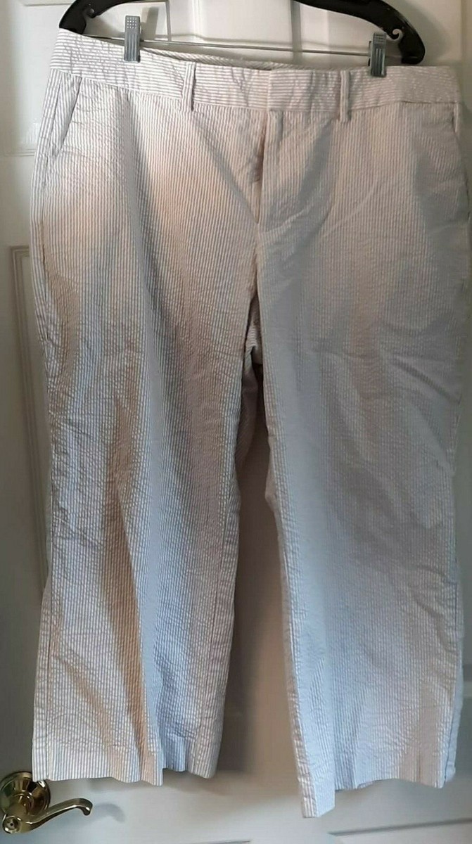 GAP cropped Pants capri's Size 16 Seersucker EUC tan & white