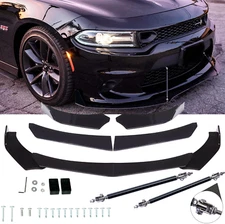 Front Bumper Lip Spoiler Splitter+Strut Rods Glossy For Dodge Challenger SRT