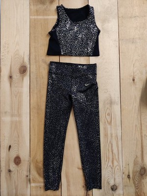 NIKE MÄDCHEN KINDER GRÖSSE LARGE SCHWARZ LEGGINGS & WESTE TOP SET ACTIVE GYM 146-156 CMS