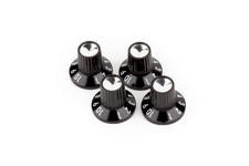  4 Genuine Fender Black/Silver Skirted 1-10 Push-On Amplifier/Amp Knobs