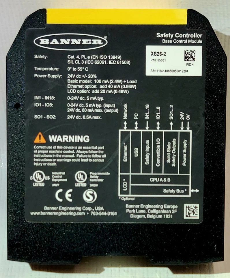 Banner XS26-2 Safety Controller Expandable Base Module 26 Inputs 2 PNP Outputs - Image 3 of 4