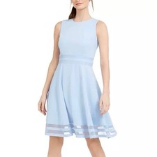 Calvin Klein Baby Blue Mesh Illusion Hem Fit Flare Stretch Sleeveless Dress 12