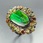 Stunning fire 10 ct+ Natural Ammolite Ring 925 Sterling Silver Size 8 /R463147