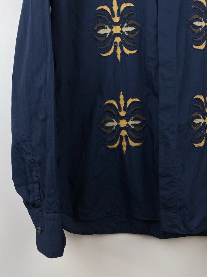 Camisa Ermanno Scervino rara botão para cima azul marinho tamanho: G/XL masculina - Imagem 4 de 4