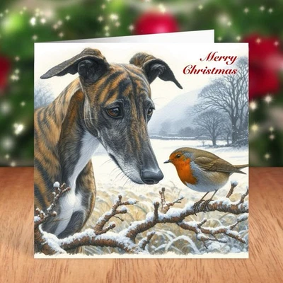 FAT CAT & LAZY DOG Greyhound Dog Christmas Card