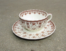 Fleur de Lis Spode Copeland ENGLAND Brown White Bone China Teacup & Saucer VTG