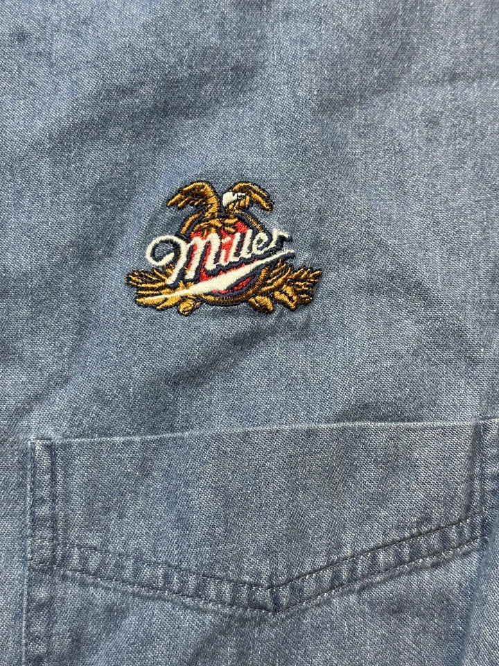 Camisa Denim Cerveza Edwards Miller De Colección Para Hombres Grande Azul Cambray Abotonada Años 90 Foto 3 de 4