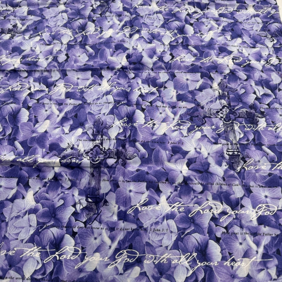 fabric quilting cotton purple floral gospel 1 john 1:3 48x27 - Image 4 of 4