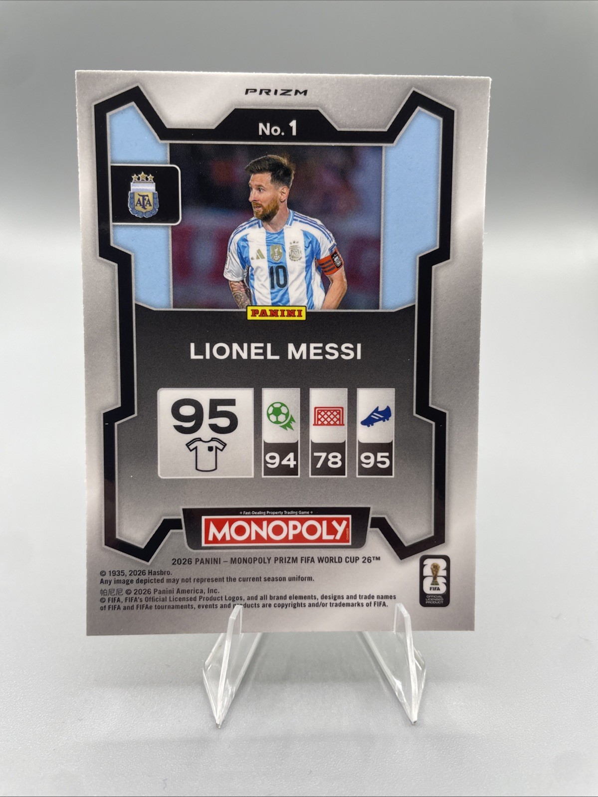 2026 Panini Prizm Monopoly FIFA World Cup Lionel Messi Gold Cracked Ice SSP #1 view 2