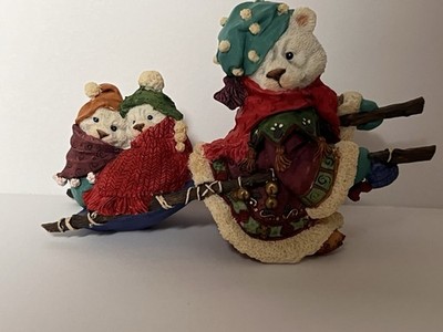 Polar Kins Polar Bear Family Enesco Tender Care to Share Christmas Sled MIB Cute