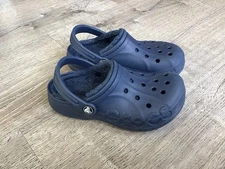 Crocs Baya Lined Kids Youth Size 1 J1 Blue Slip On Casual Clog Sandals Boys