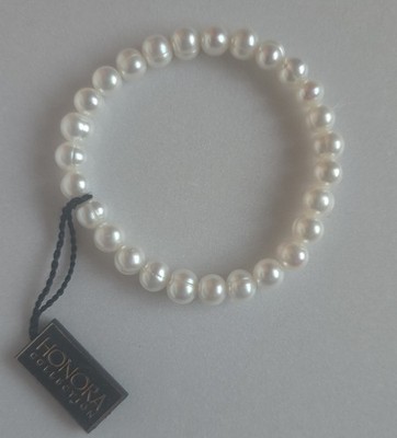 HONORA Süßwasserperlen Armband weiß 7 8mm elastisch klassisch