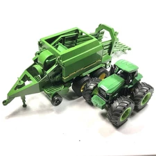 Bruder John Deere Plastic Big Bale Press Trailer & Tractor With Lights Used