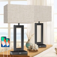 Tall Table Lamps for Living Room Set of 2, Modern Bedside Lamps w. 2 USB Port...