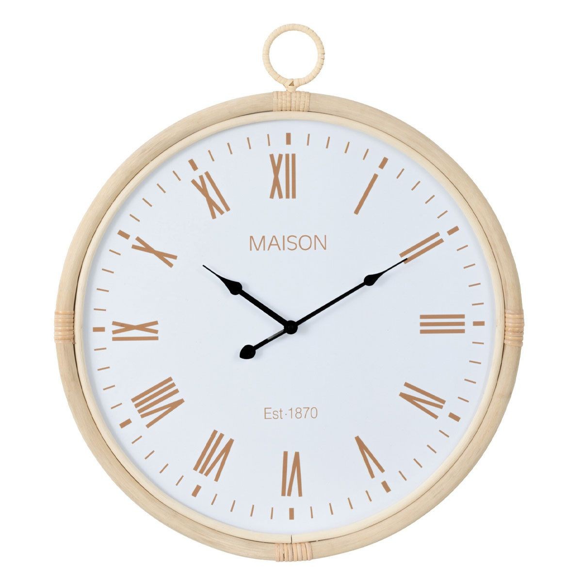 Grande horloge murale rotin blanc Kyr 64cm au design épuré