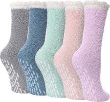 Non-Slip Fuzzy Socks for Women - Cozy Hospital Soft Fluffy Socks with Grips - Wi