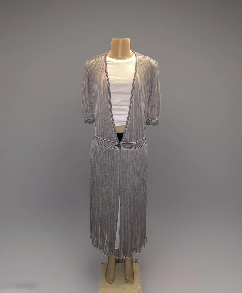 Vestido envolvente tejido vintage años 70 Albert Nipon Italia manga corta plisado plumero 6 Foto 2 de 4