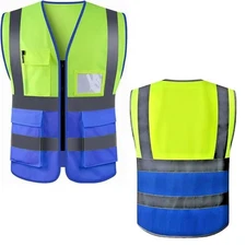 HI VIS VIZ VEST HIGH VISIBILITY WORK WAISTCOAT WITH PHONE & ID POCKETS YELLOW