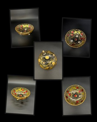 Moser Bohemian Glass Gilded with Raspberry Desging and Scalloped Edges Bowl