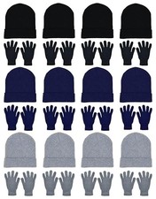 24x Winter Beanies  Gloves Combo Black/Navy/Gray 12 Beanies/12 Pairs Gloves 
