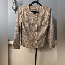 Molly Maxx Elegant Tan Animal Print Blazer small wooden button access linen