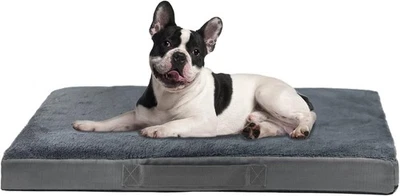 RIGSMART Orthopedic Dog Beds Large Washable Grey Plush Calming Memory Foam Dog Mattress