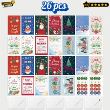 26 Pack Christmas Cards Set w/ Envelopes & Stickers Holiday Greeting Assortment