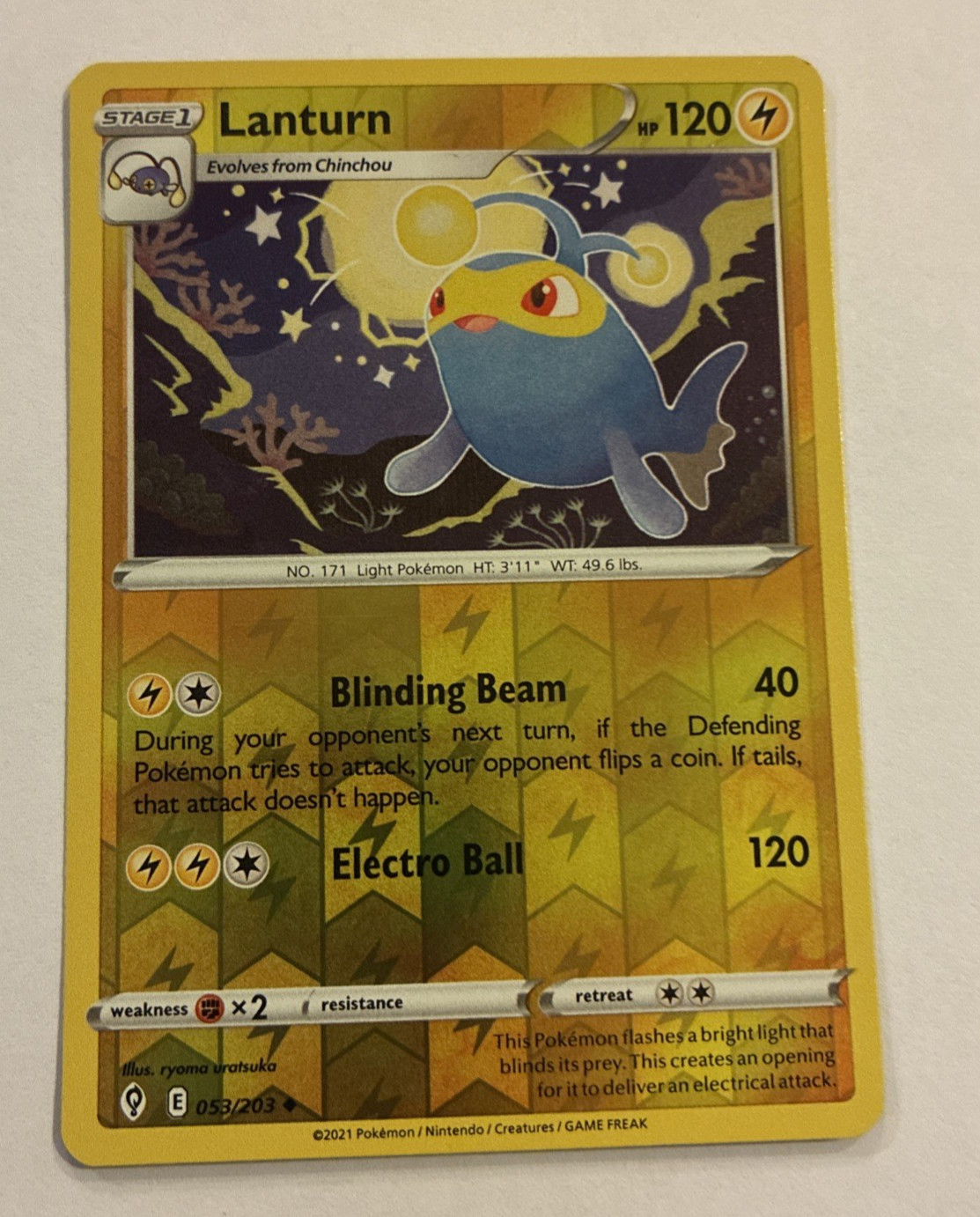 Lanturn Reverse Holo Evolving Skies #53/203 Pokemon 2021 NM