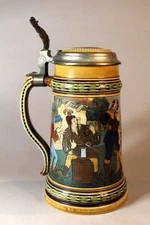 Antique Vintage Mettlach Stein No. 2501. “Scene in Front of the Tavern” (1898)