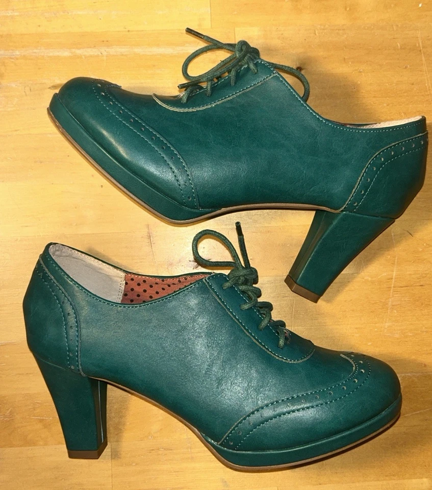 Betty Page By Ellie Green Oxford Ankle Booties Size 9 Retro 3 Inch Heel - Image 2 of 4