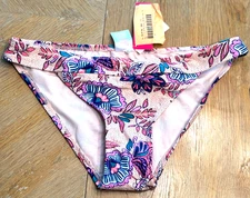 XHILARATION WOMEN'S BANDED CHEEKY HIP BIKINI BOTTOM MEDIUM PINKS NEW WITH TAGS!