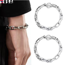 Mens Titanium Steel Chain Curb Cuban Link Bracelet Gifts Silver 7.5in/8.3in USA