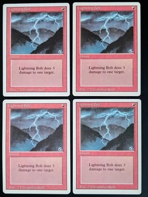 Magic the Gathering - 4 x Lightning Bolt - Revised Edition - Mtg - Playset