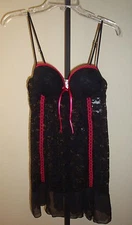 NEW LINEA DONATELLA 2 PC SET PADDED UW STRETCH LACE BABYDOLL & THONG BLACK XL
