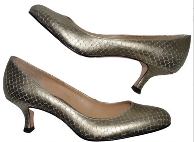 BOUTIQUE 9 PUSHY NEW $125 SIZE 7.5 M GOLD SNAKE PRINT LEATHER PUMPS HEELS SHOES