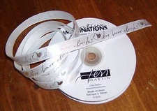 Creative Imaginations Silver on White Satin Ribbon (yard) ~ love, honor, cherish