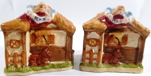 Christmas Holiday Nativity Barn-Salt & Pepper Shakers, 3" Tall, Ceramic