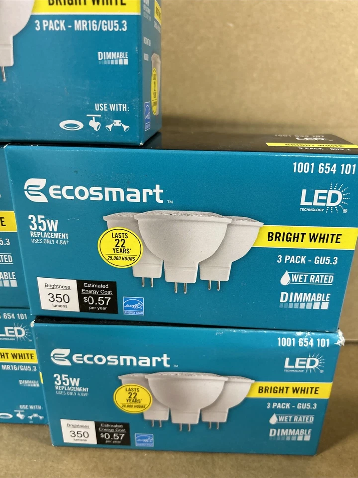 8x3 PACK EcoSmart 50W Equivalent Bright White MR16 GU5.3 Dimmable LED bulbs #h5 - Image 3 of 4