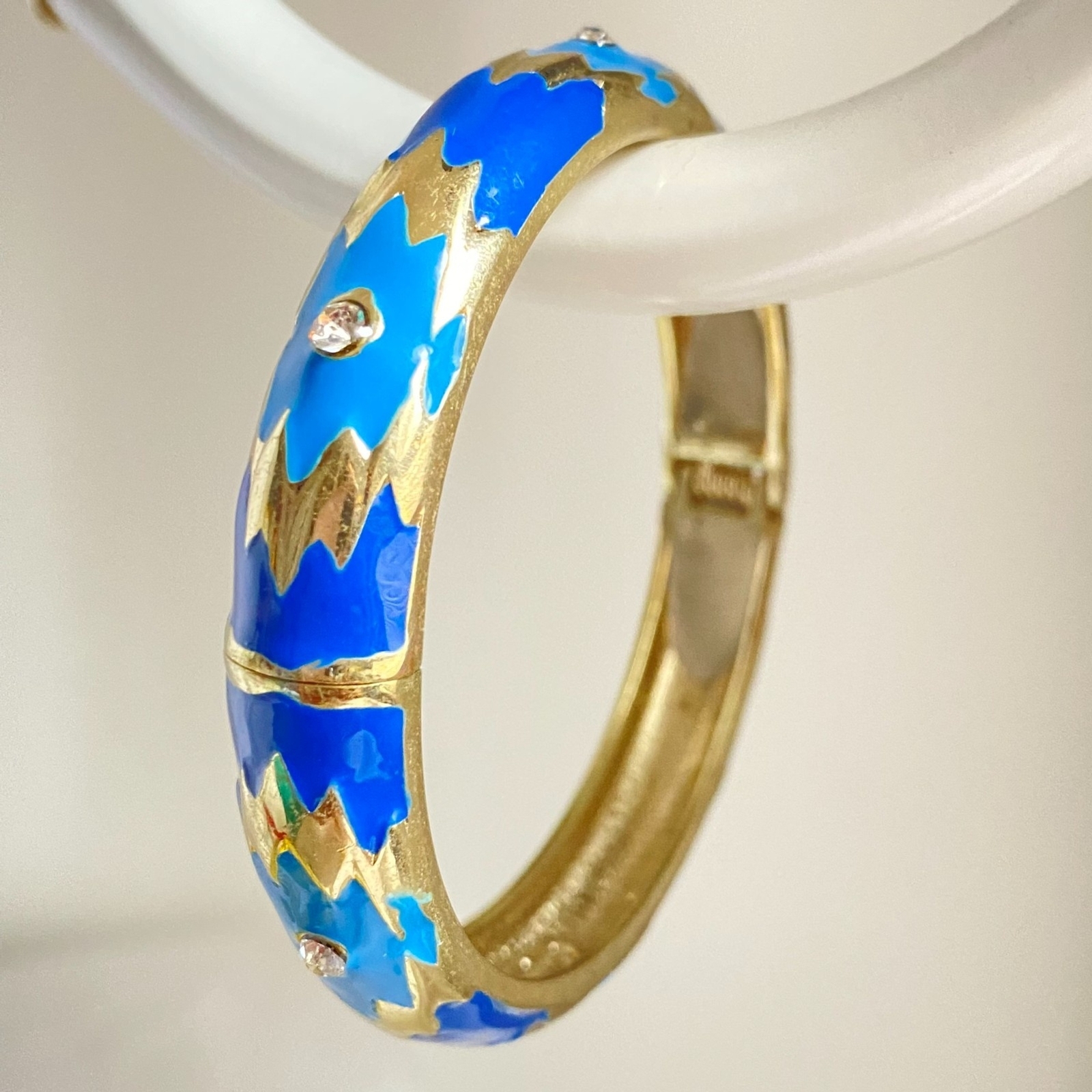 Sequin Bangle Bracelet Blue Abstract Cloisonne En… - image 3