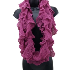 Women's Infinity Scarf Berry Ruffle Knit 10" x 46" Stretch Neck Warmer