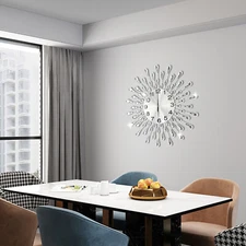 19.7 Inch Large Wall Clock Modern Big Crystal Non-Ticking Quiet Wall Clock Decor