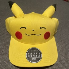 POKEMON Pikachu Plush with Ears Snapback Baseball Cap, Unisex, Yellow/Black NEW
